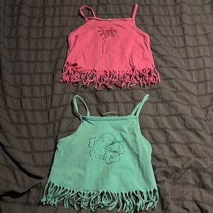 Tropical Fringe Kids' Camisoles - Pink and Green